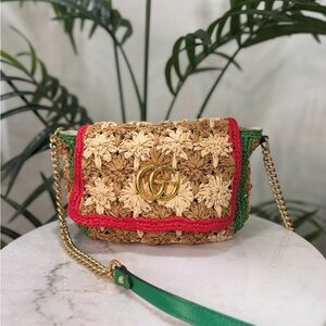 Gucci Marmont Small Raffia Shoulder Bag/Crossbody